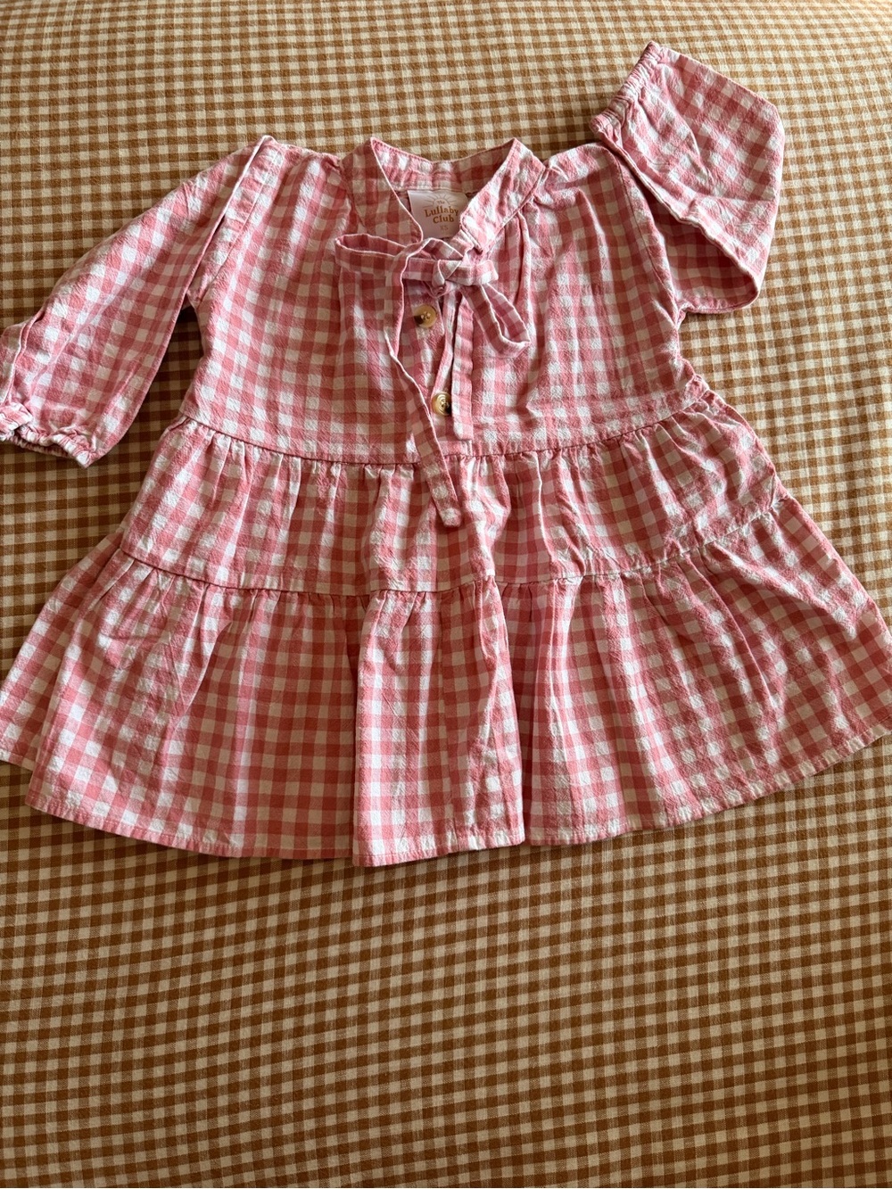 The Lullaby Club Pink Gingham Tie-Neck Tiered Dress